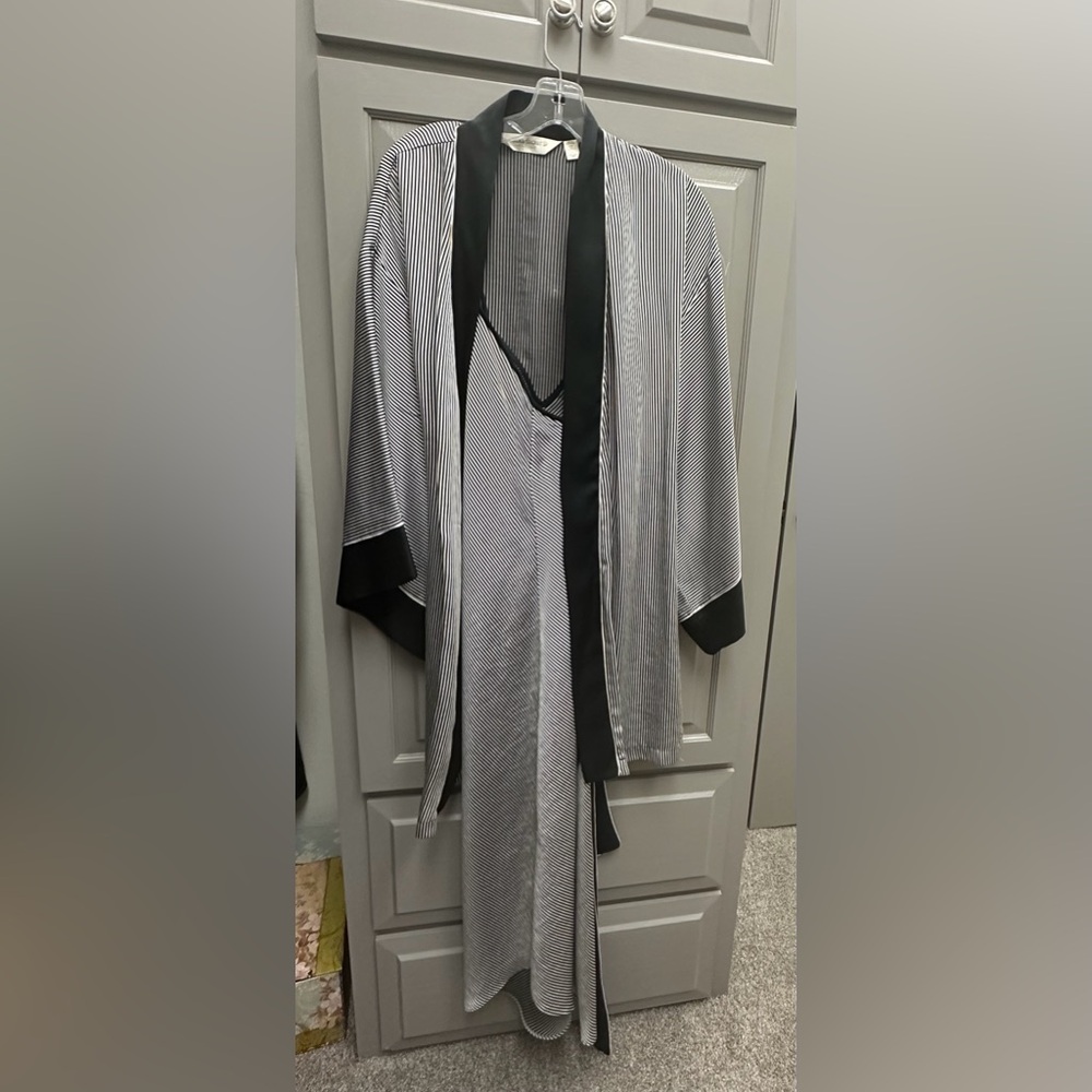 Victoria's Secret Black and White Striped Robe & Gown set